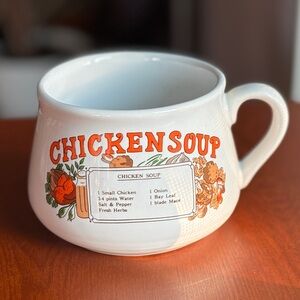 Chicken Soup Bowl Mug Recipe Ingredients White Color 70s Vintage